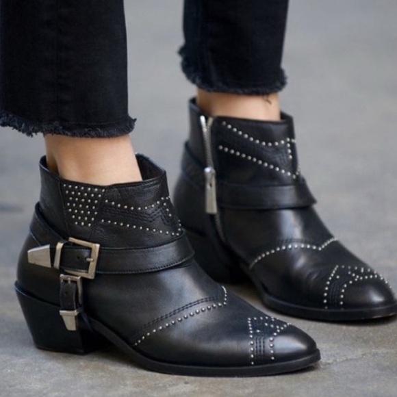 Anine Bing Bianca Leather Stud Black Ankle Boots EU38 - Picture 1 of 11